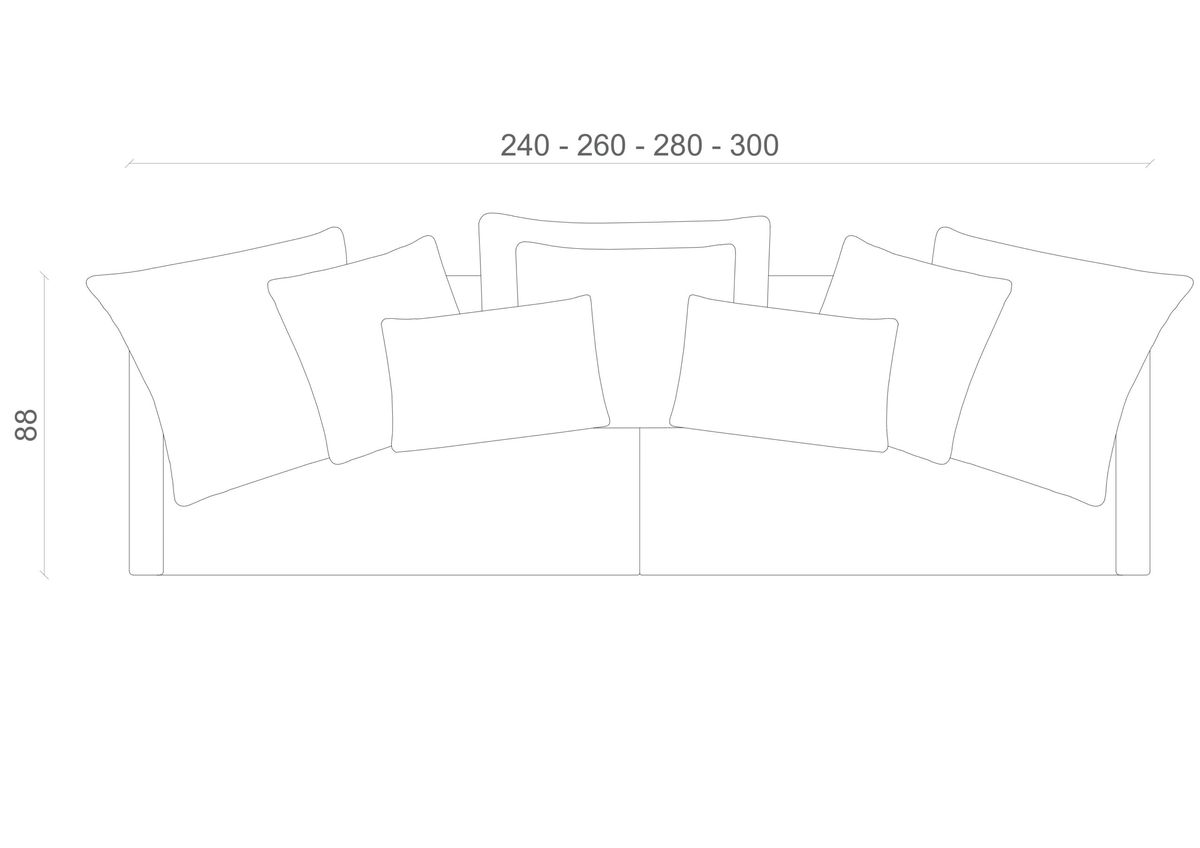 Sofá Pala — desenho técnico com dimensões