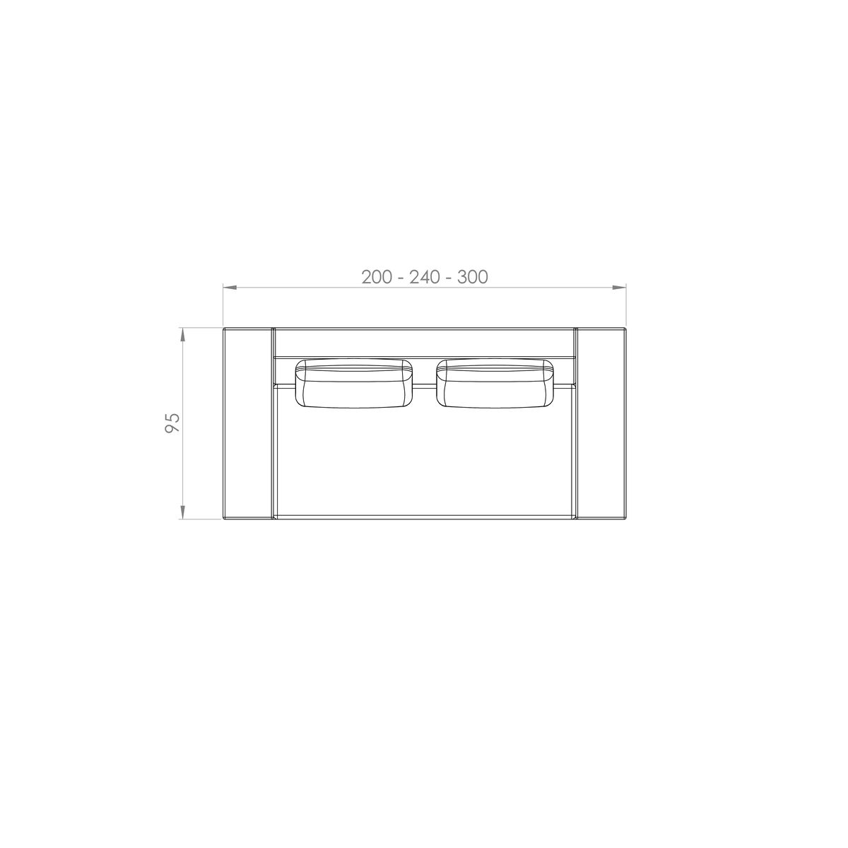 Sofá Atenas — desenho técnico com dimensões