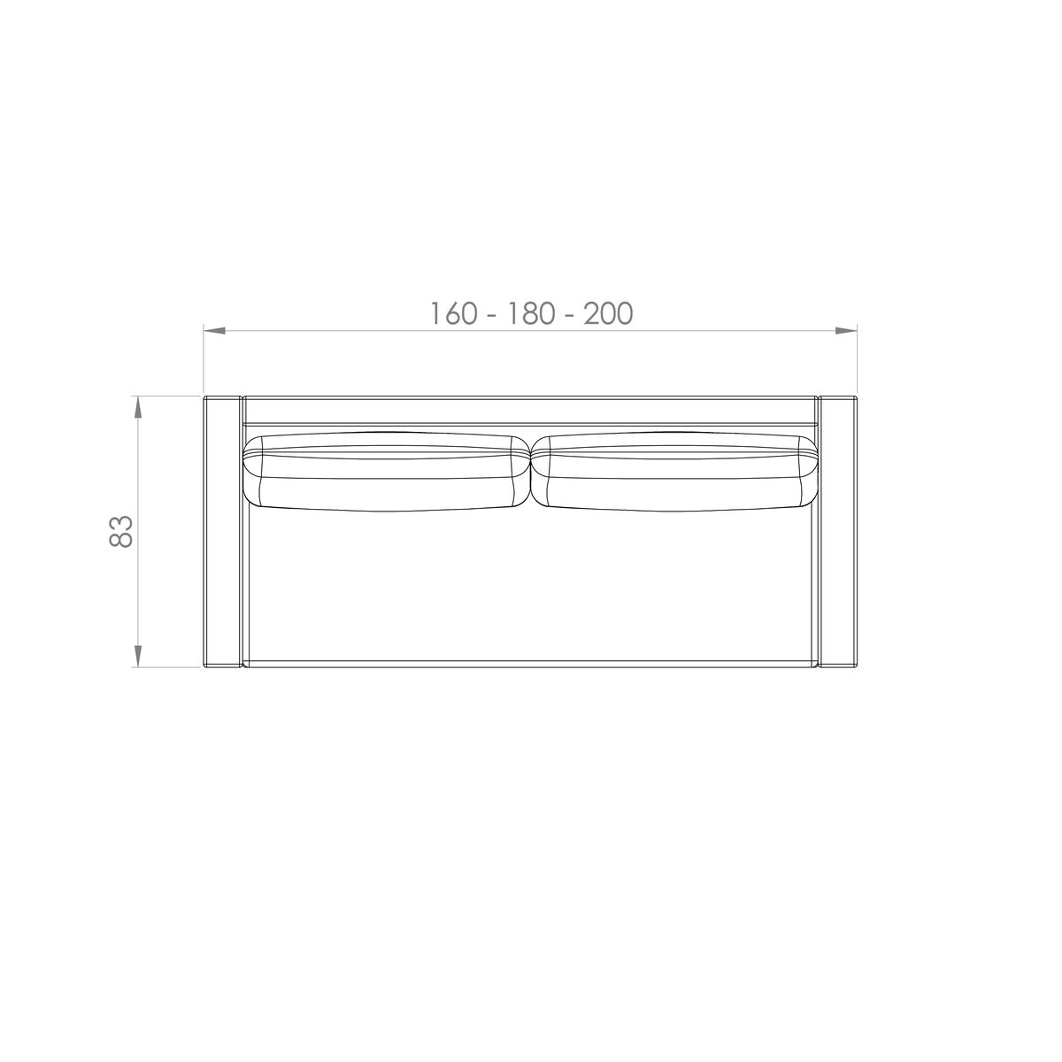 Sofá cama Pratic — desenho técnico com dimensões