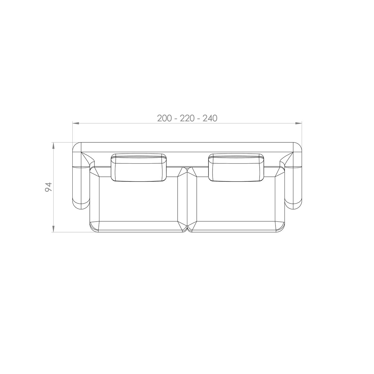 Sofá Bole — desenho técnico com dimensões