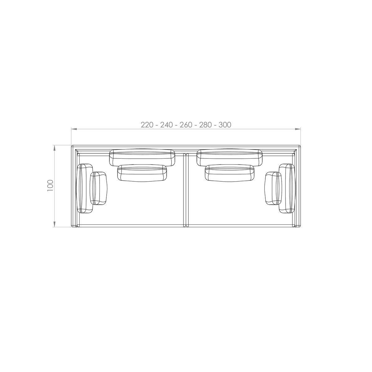 Frame-01 Sofá Frame — desenho técnico com dimensões
