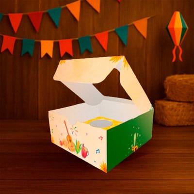Caixa Para 4 Doces, Com Visor, Arraiá - Pct. c/ 10 un