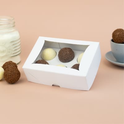 Embalagem para 6 doces com visor e berço 13x9x4cm, Branco - Basics