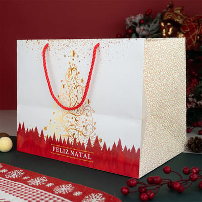 Sacola de papel para Presente ”G” 30x24x20cm, Luzes – 10un