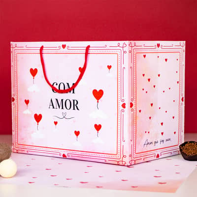 Sacola de papel para Presente G, 30x24x20cm, COM AMOR - 10un - Imagem 2