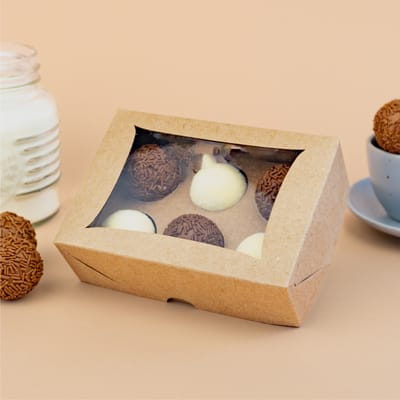 Embalagem Para 6 Doces Com Visor E Berço, Basics, Kraft - 10un