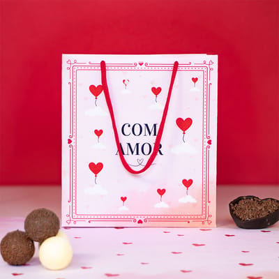 Sacola de papel para Presente P, COM AMOR - 10un