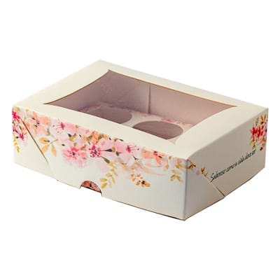 Embalagem para 6 Doces, Com Visor e berço, Floral - 10un - Imagem 2