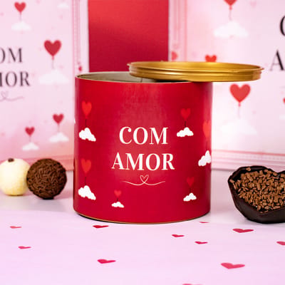 Tubolata com tampa 10x10cm, COM AMOR  - Unitário