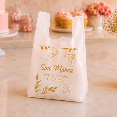 Sacola Plástica Alça Camiseta 30x40 cm Personalizada
