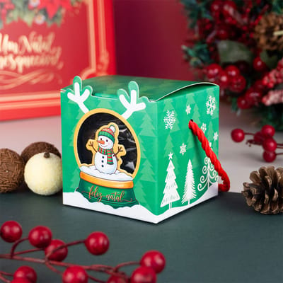 Caixa para Doces Diversos com visor e alça, Boneco de Neve - 10un