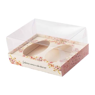 Embalagem para 2 Ovos de Colher 250gr, Tampa 10cm, Floral – 10un