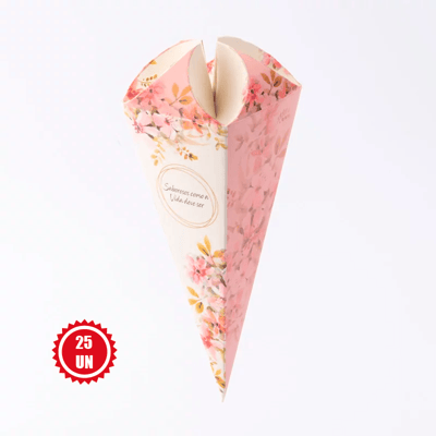 Embalagem para Cone Trufado com Papel, Floral - 25un