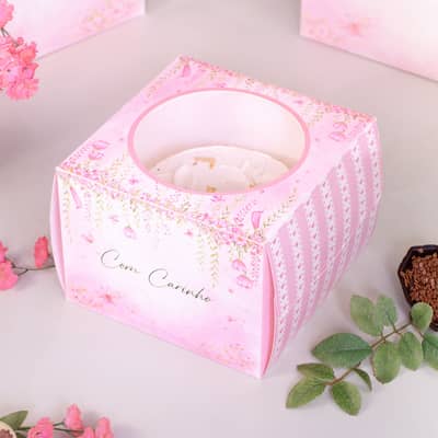 Caixa para Bolo P (15,5×15,5×11,7cm), Com Visor, COM CARINHO – 5un - Imagem 3