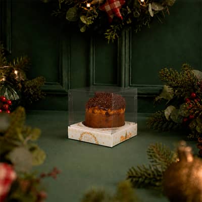 Caixa para Mini Panetone/Chocotone Premium 10x10cm, Globo de Neve - 10un