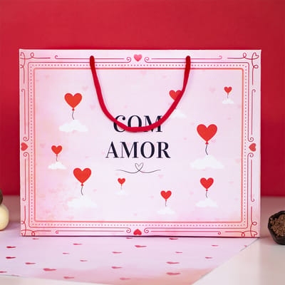 Sacola de papel para Presente G, 30x24x20cm, COM AMOR - 10un