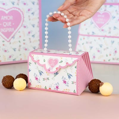 Caixa para Doces bolsinha com pérolas, FLORES - 5un - Imagem 2