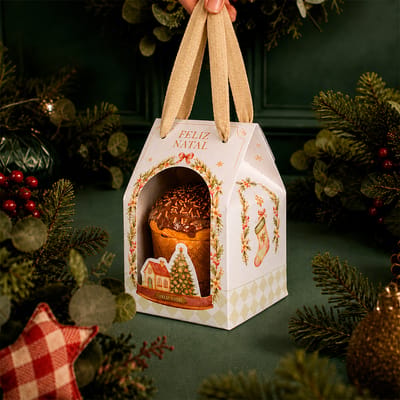 Maleta para Mini Panetone/Chocotone com Visor e Alça, Globo de neve - 5un