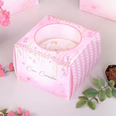 Caixa para Bolo P (15,5×15,5×11,7cm), Com Visor, COM CARINHO – 5un
