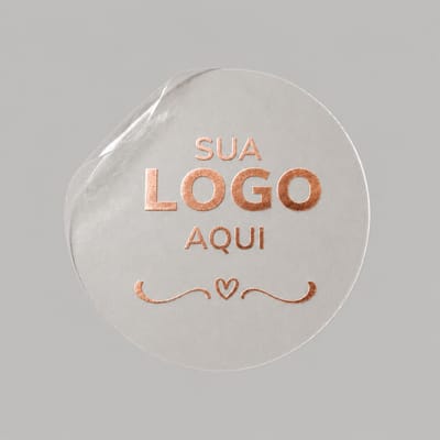 Adesivo Transparente Personalizado, Impressão Hot Stamp, Redondo