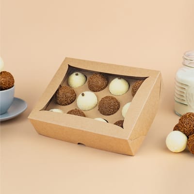 Embalagem Para 12 Doces Com Visor, Com Berço, Basics, Kraft - 10un