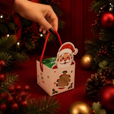 Caixa para Lembrancinhas com visor e alça, NOEL - 10un