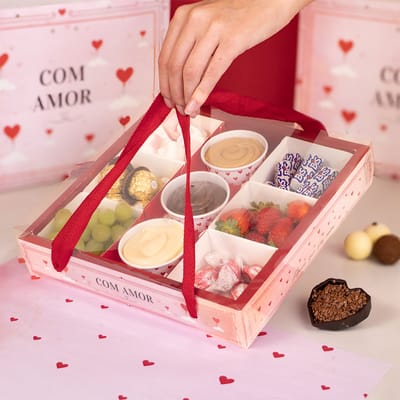 Caixa para fondue com alça, sem potes, COM AMOR - 5un