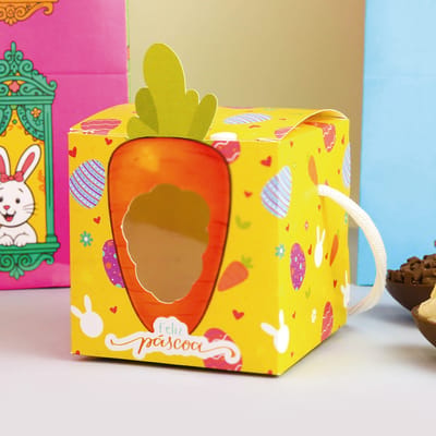 Caixa para Doces Diversos com visor e alça, Cenoura - 10un