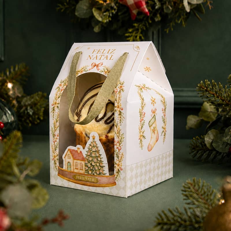Maleta para Panetone/Chocotone com Visor e Alça, Globo de Neve - 5un - Imagem 2