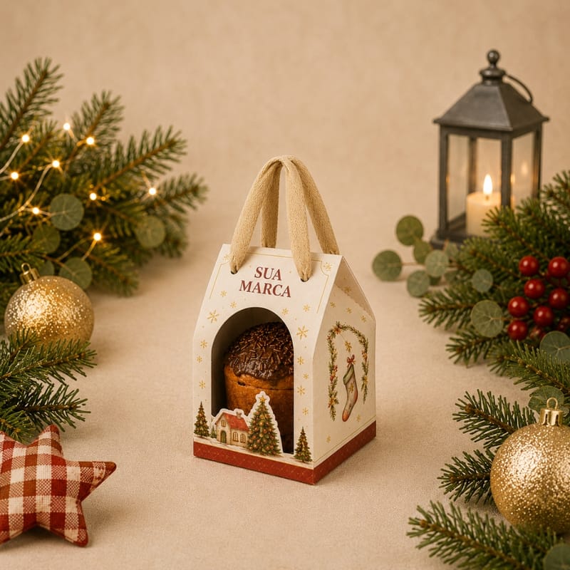Maleta para Mini Panetone/Chocotone com Visor e Alça Personalizada