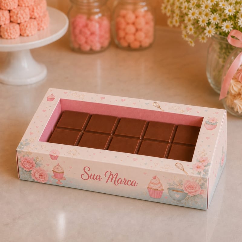 Caixa para Barra de Chocolate com Visor 15x9,5x3 cm Personalizada - Imagem 1