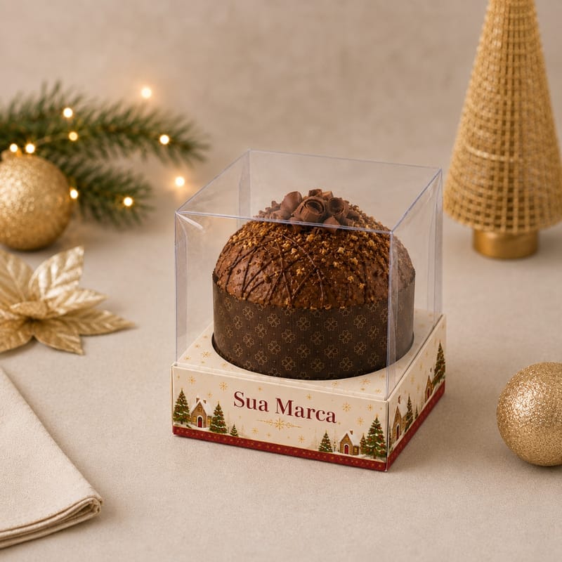 Caixa para Mini Panetone/Chocotone Premium 10x10cm Personalizada