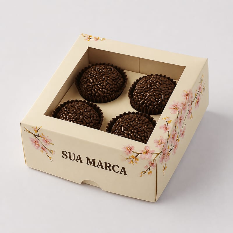 Embalagem Para 4 Doces com Berço e Visor Personalizada - Imagem 1