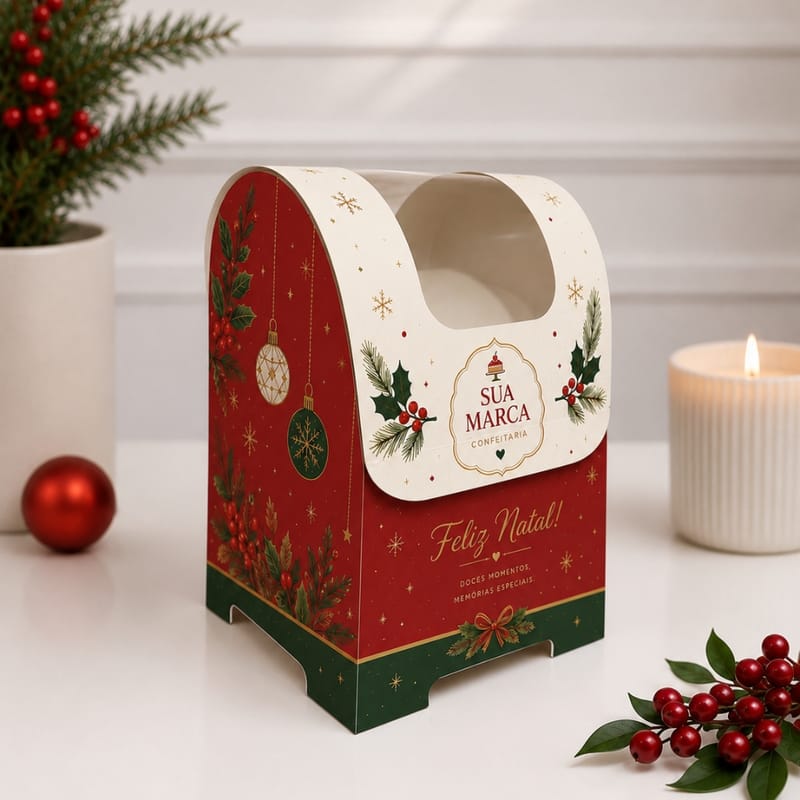 Caixa para Mini Panetone/Chocotone com Visor Correio Personalizada - Imagem 1
