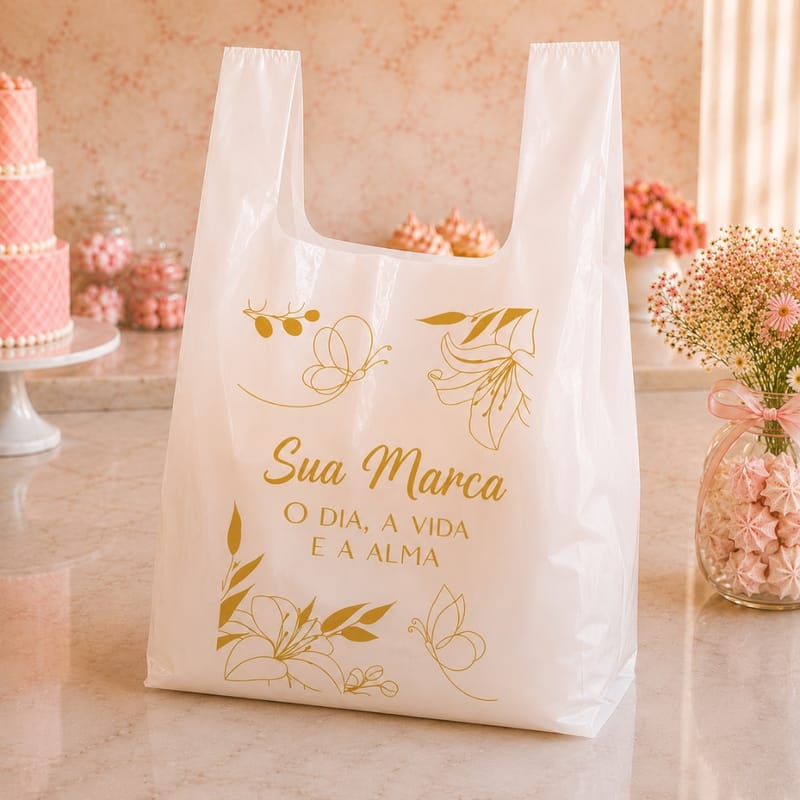 Sacola Plástica Alça Camiseta 50x60 cm Personalizada - Imagem 1
