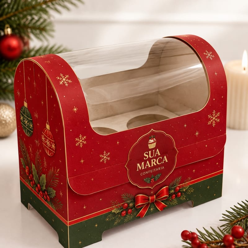 Caixa para 2 Mini Panetone/Chocotone com Visor Personalizada - Imagem 1