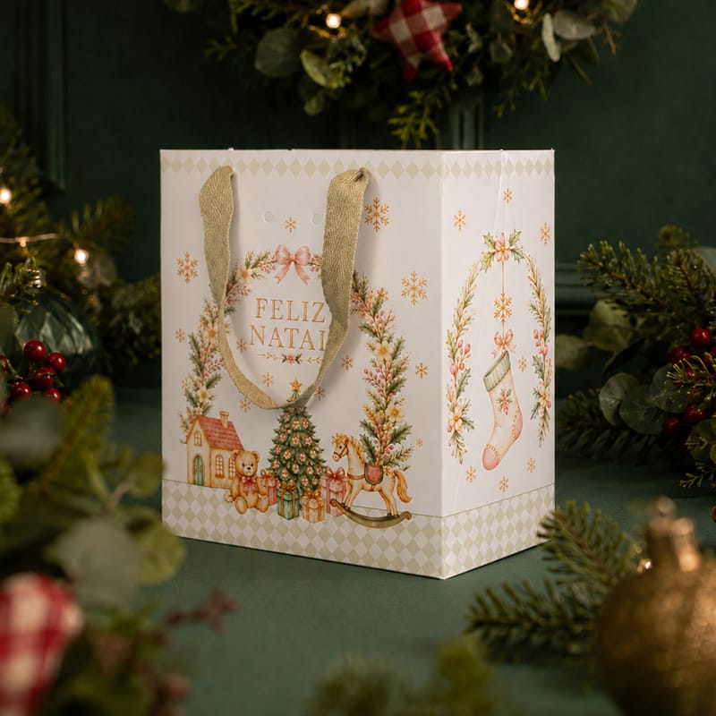 4626c0cb2d162bec996a338223ea1eb9.jpg Sacola de papel para Presente, "P" 18x10x20cm, Globo de Neve - 10un - Imagem 1