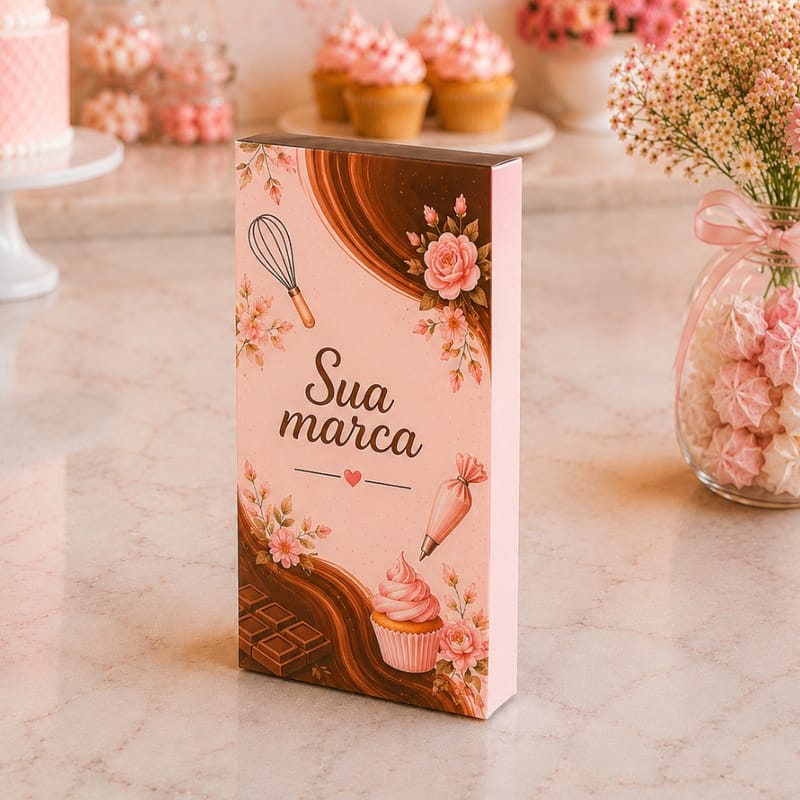 Caixa para Barra de Chocolate Fina sem Visor 7,5x14x1,5 cm Personalizada - Imagem 1