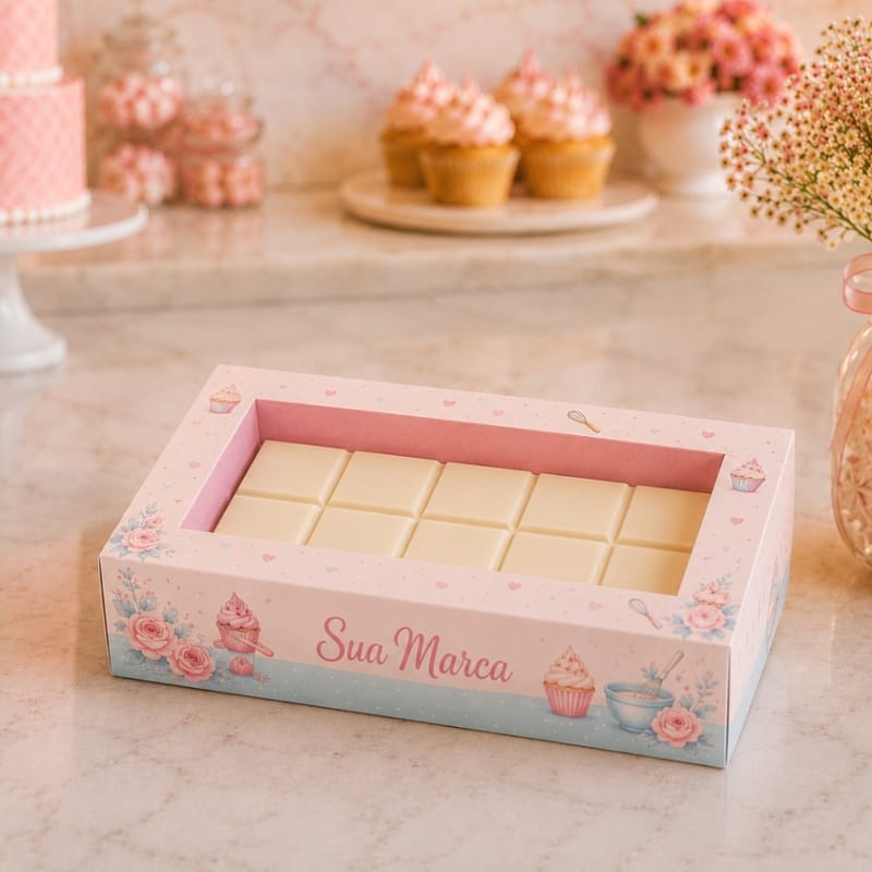 Caixa para Barra de Chocolate com Visor 19x11x3,3 cm Personalizada - Imagem 1