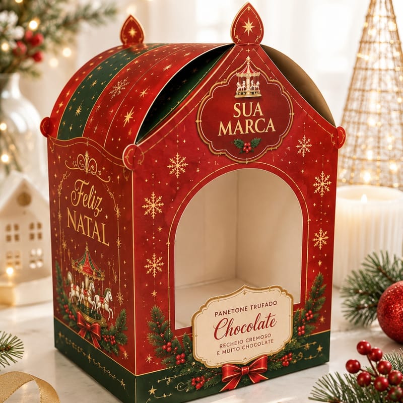 4f5e183837aea4df020c12a827af3830.jpg Caixa para Panetone/Chocotone com Visor Carrossel Personalizada - Imagem 1